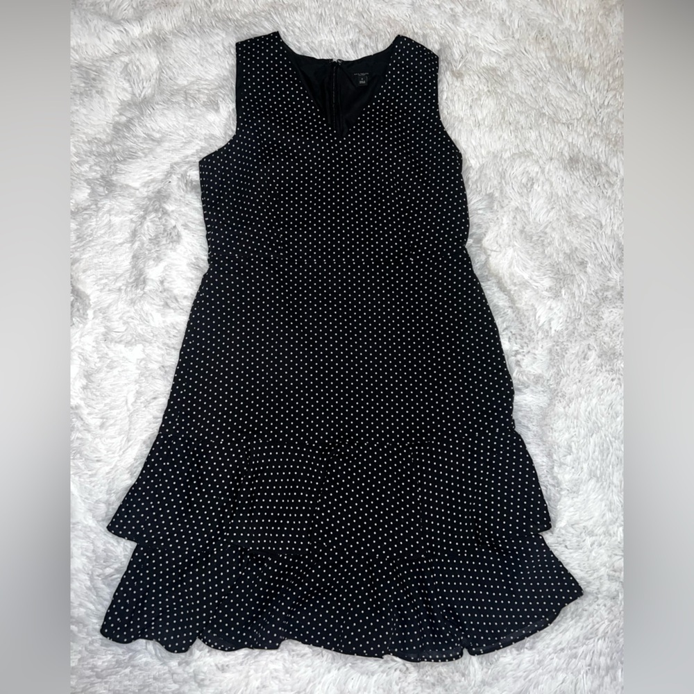 Ann Taylor size 12 Black and White Ruffle Polka Dot Dress